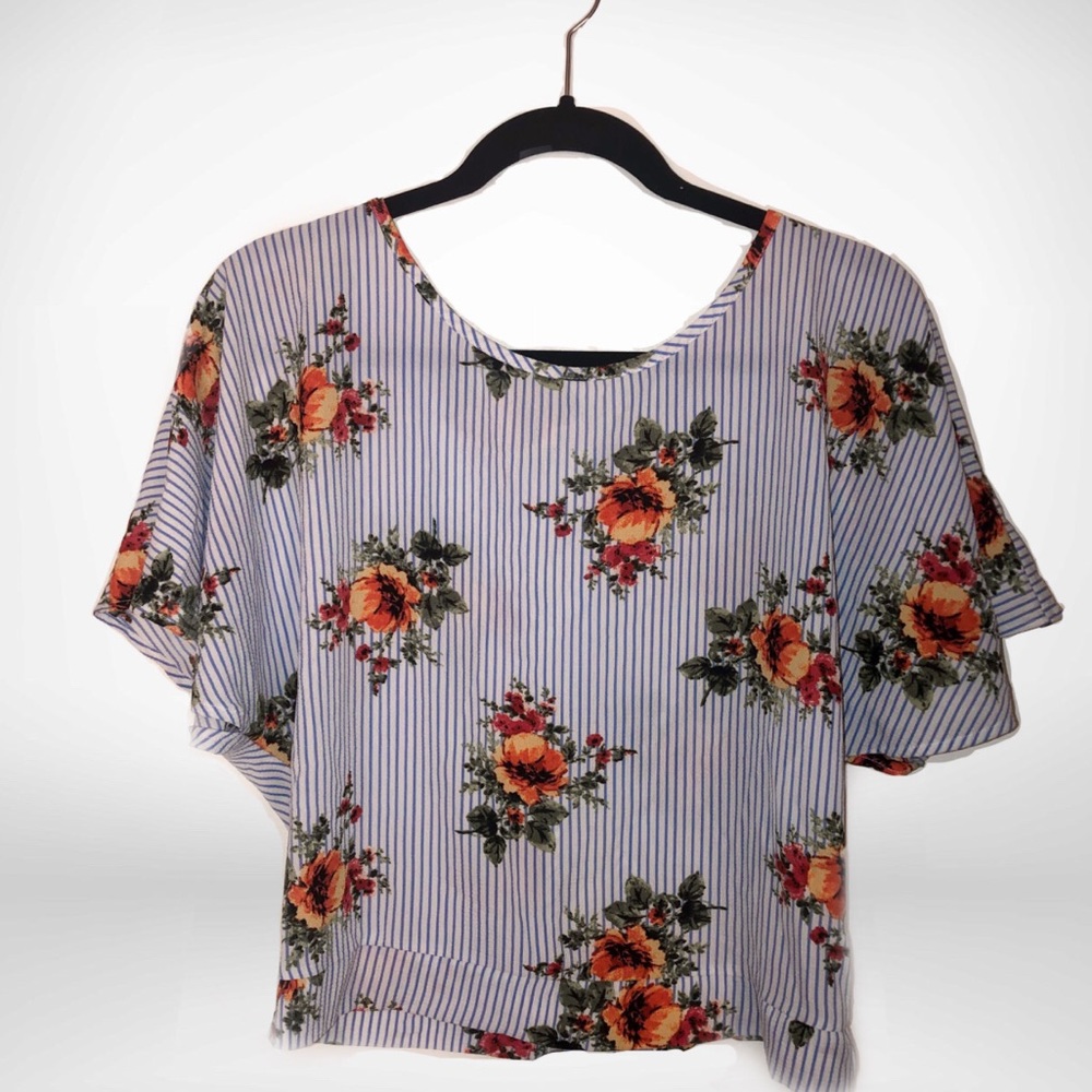 Striped Floral Open Back Top